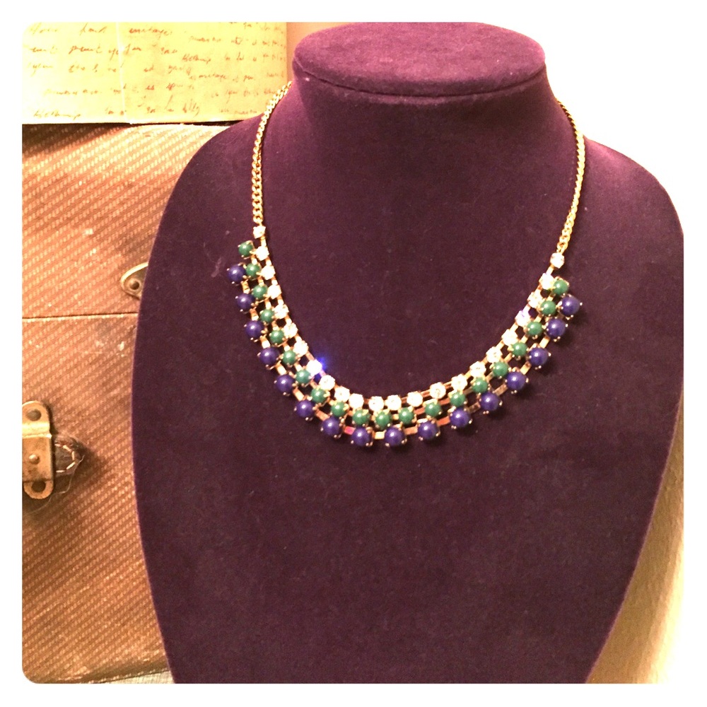 Fossil Blue Green Rhinestone Statement Necklace - image 3